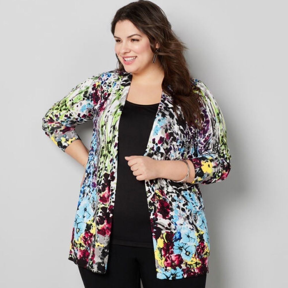 Avenue Abstract Open Front Print Cardigan …